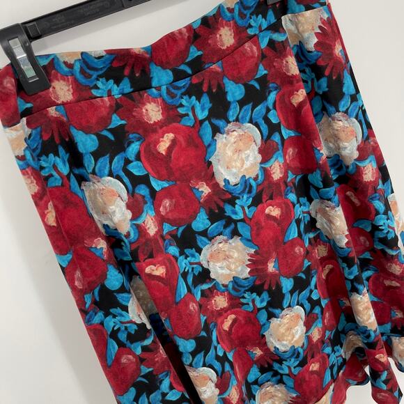 Brownstone Studio VINTAGE Maroon Blue Floral A-Line Skirt Women Sz PM Ruffle Hem - Picture 3 of 7